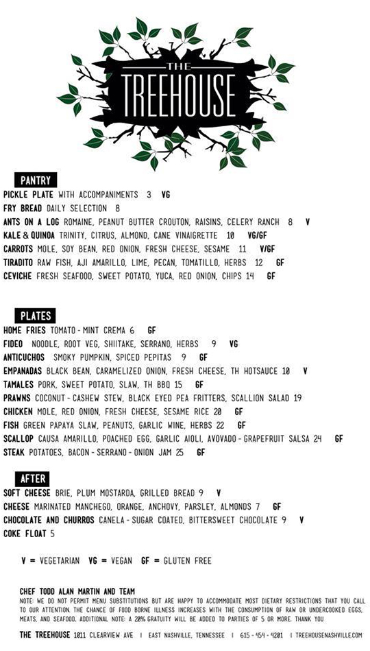 treehouse nashville menu